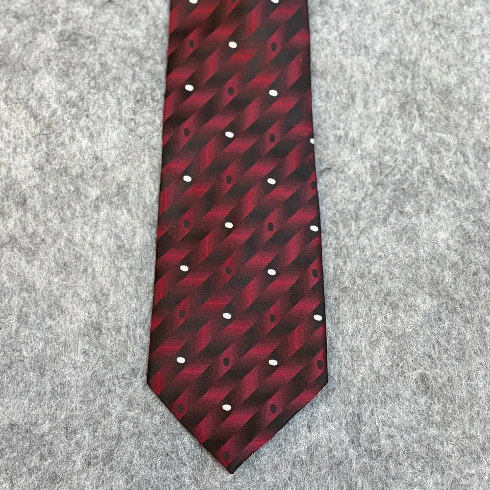 Joseph & Feiss International Silk Tie Burgundy Red Black Geometric Polka Dot EUC